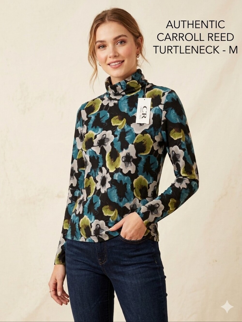NWT Carroll Reed Vintage Floral Turtleneck - Medium - Blue/Green/Grey